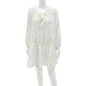 Milly Cabana Womens Long Sleeve Metallic Striped Shift Dress White Size S